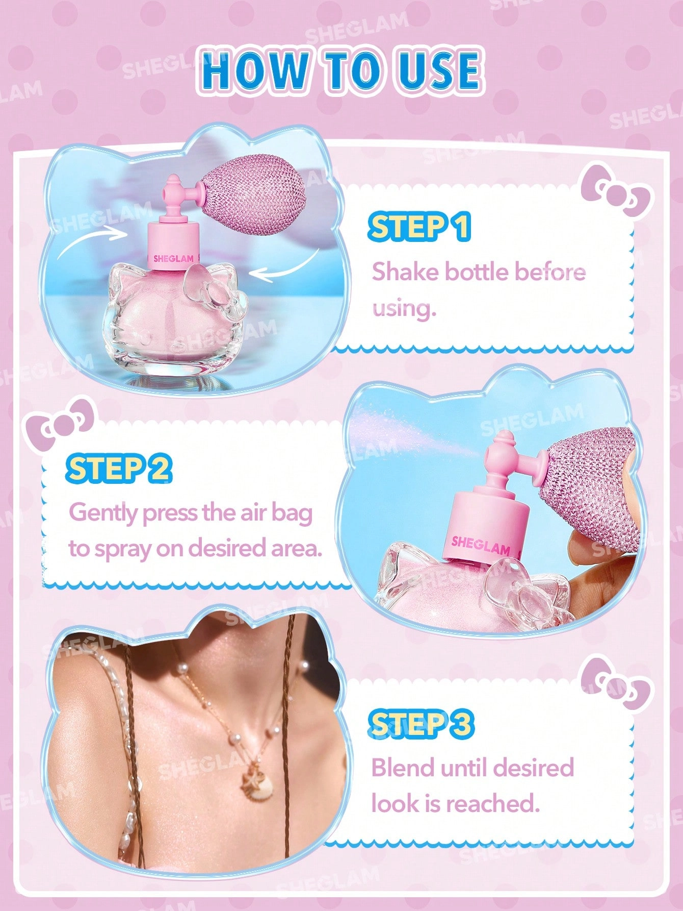 بادی میست هایلایتر هلو کیتی شیگلم | Sheglam Hello Kitty｜SHEGLAM Bow-Utiful Highlighting Body Mist-Kitty Glow اورجینال را میتوانید از بهارشاپ بیوتی (BaharShopBeauty.ir) تهیه کنید.