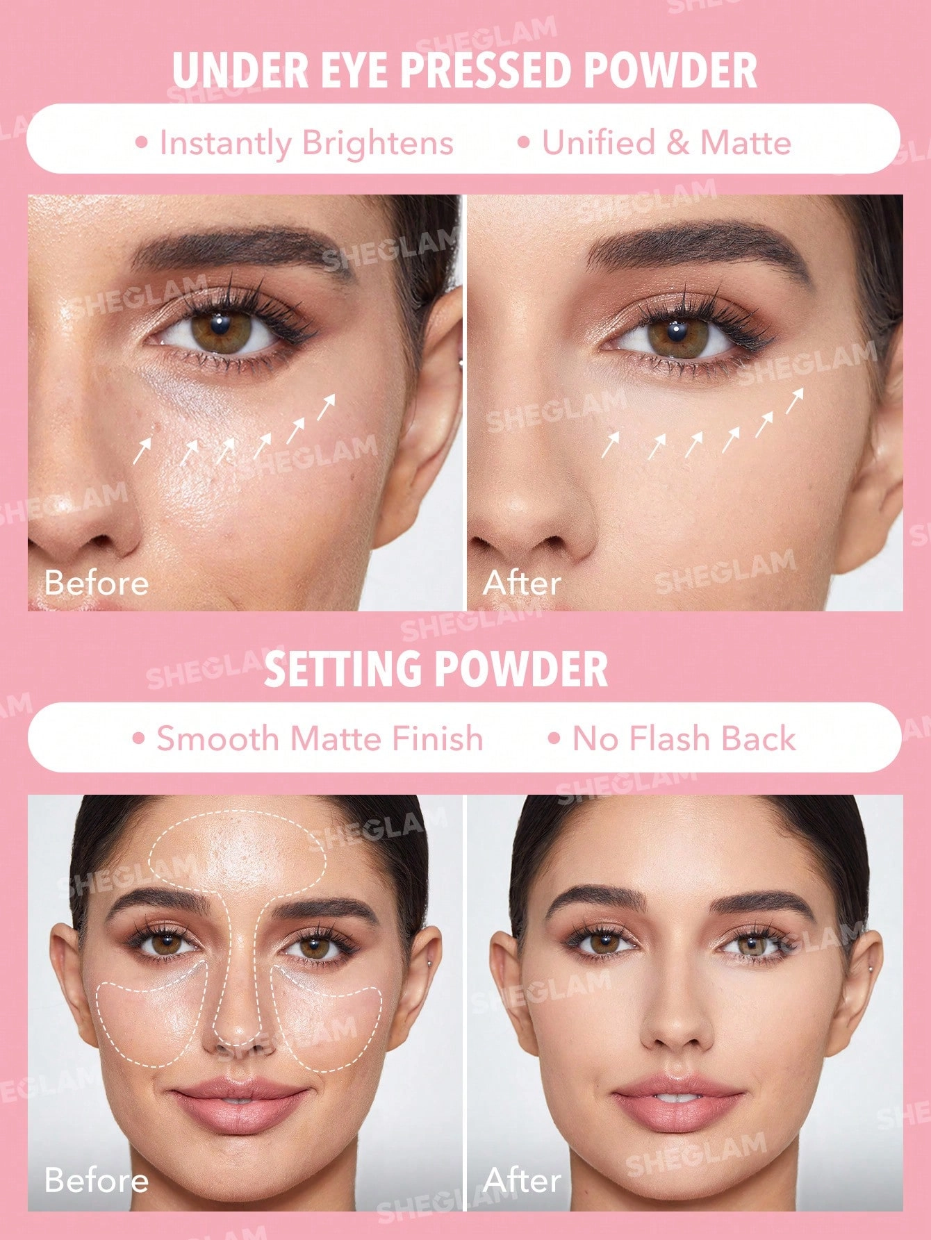 پودر فیکس دو منظوره شیگلم | Sheglam Insta-Ready Face & Under Eye Setting Powder Duo  اورجینال را میتوانید از بهارشاپ بیوتی (BaharShopBeauty.ir) تهیه کنید.