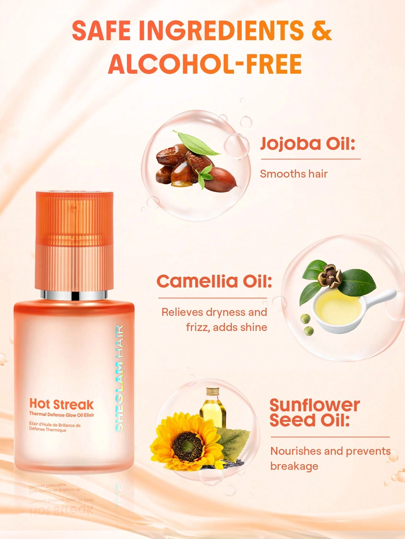 روغن محافظ مو در برابر حرارت شیگلم | Hot Streak Thermal Defense Glow Oil Elixir Sheglam اورجینال را میتوانید از بهارشاپ بیوتی (BaharShopBeauty.ir) تهیه کنید.